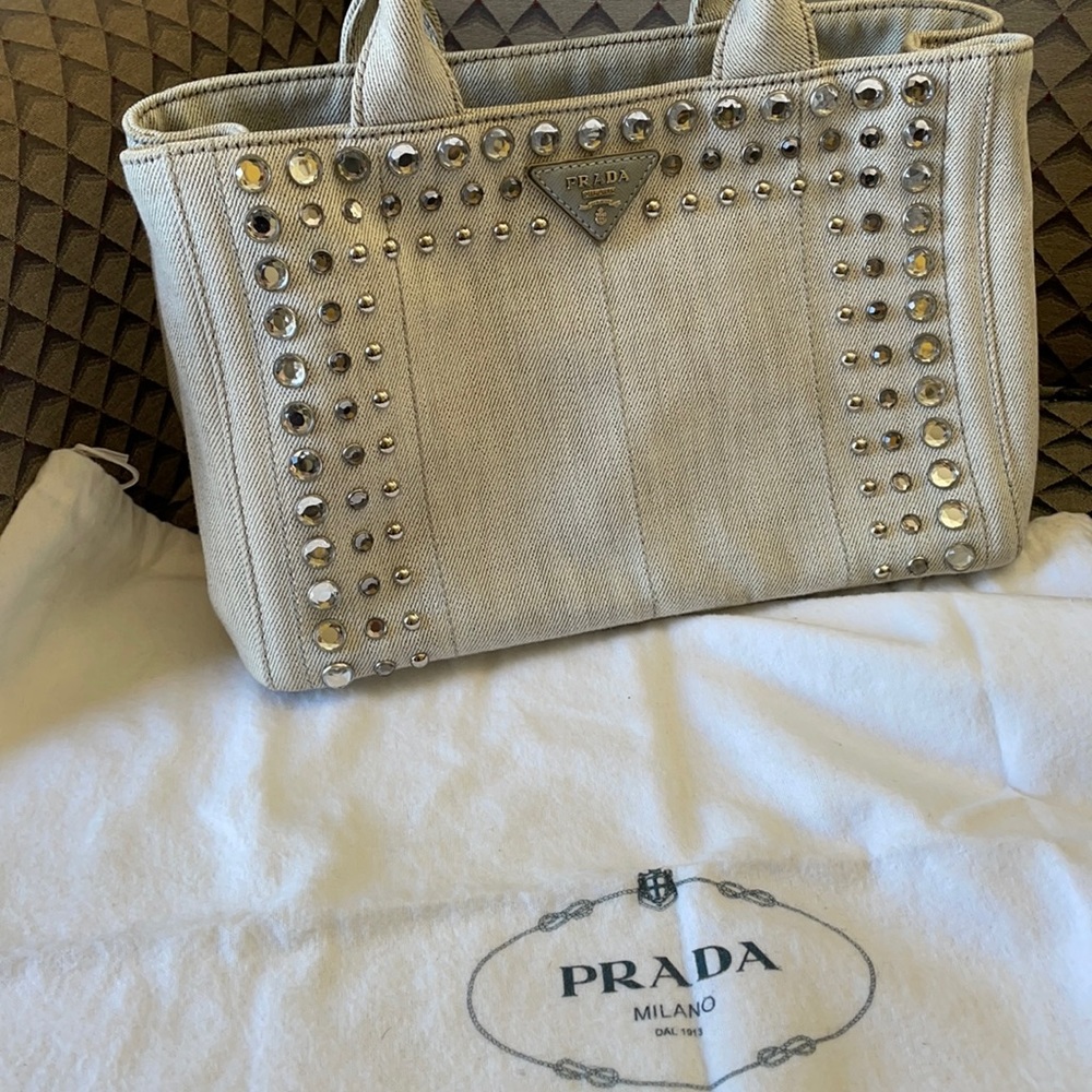 PRADA CANAPA SILVER GRAY STUDDED